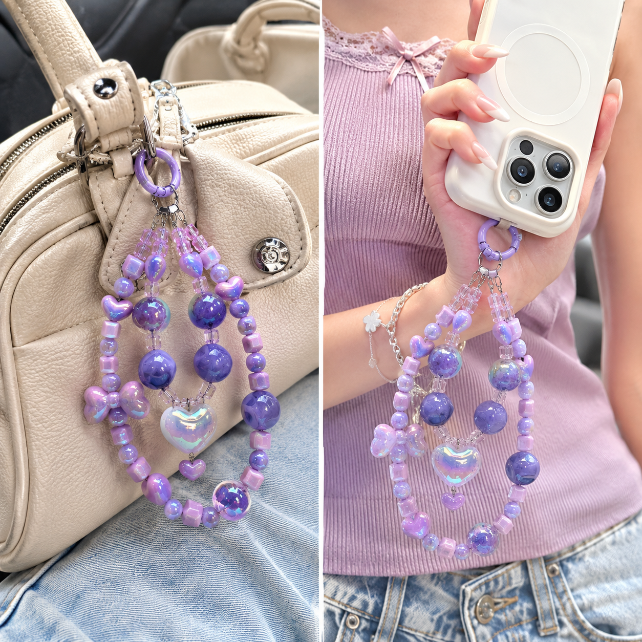 Lilac Dream Beaded Charm Phone & Bag Chain