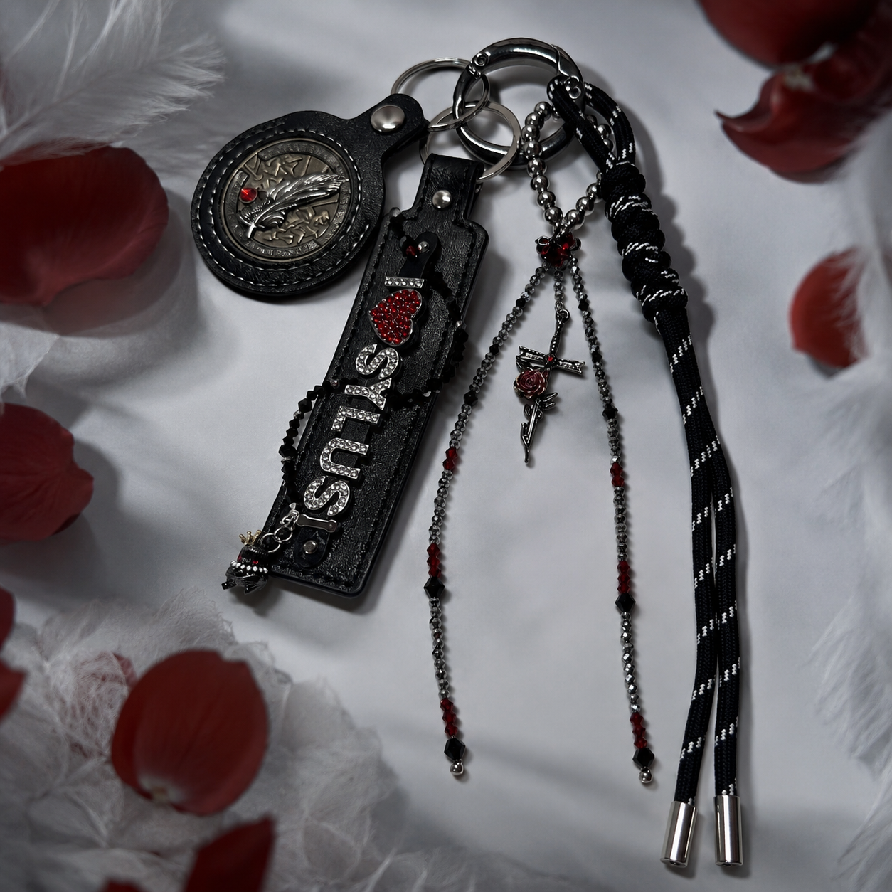 Crimson Eclipse Charm Set – Gothic Keychain & Bag Charm
