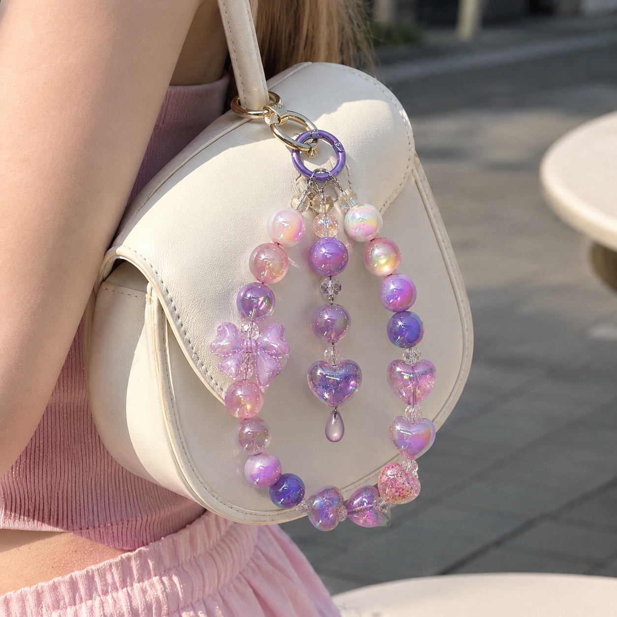 Iridescent Lavender Bow Charm Keychain