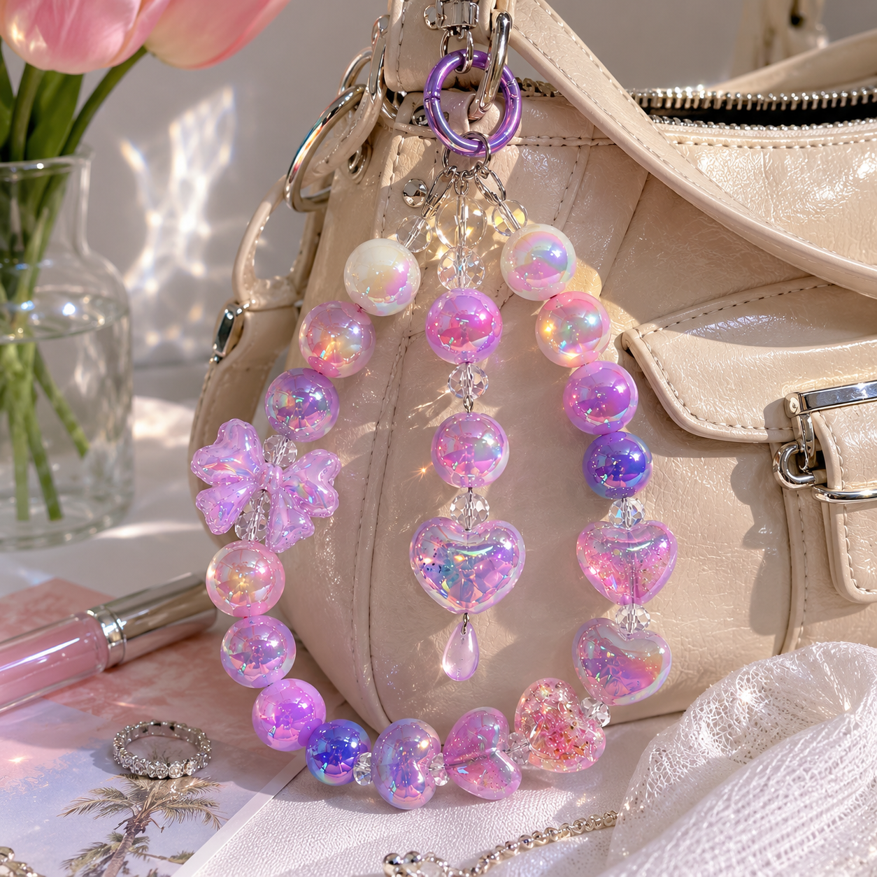Iridescent Lavender Bow Charm Keychain