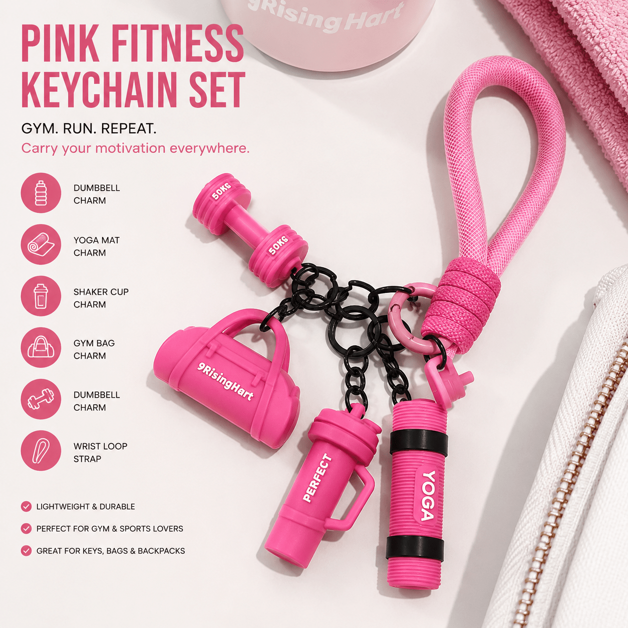 Gym Girl Charm Keychain