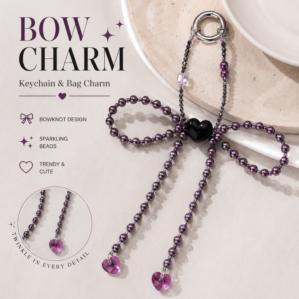 Purple Coquette Bow Charm